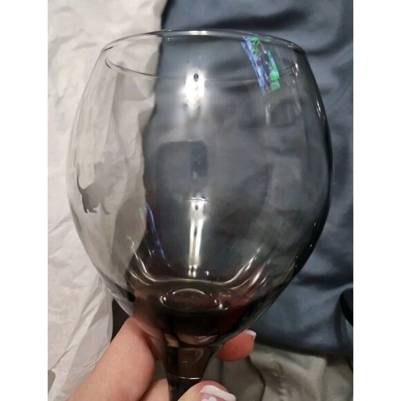Smoke Gray Wine Glass Set Of 2 With Cat & Pawprint Etching 8” - Picture 7 of 8